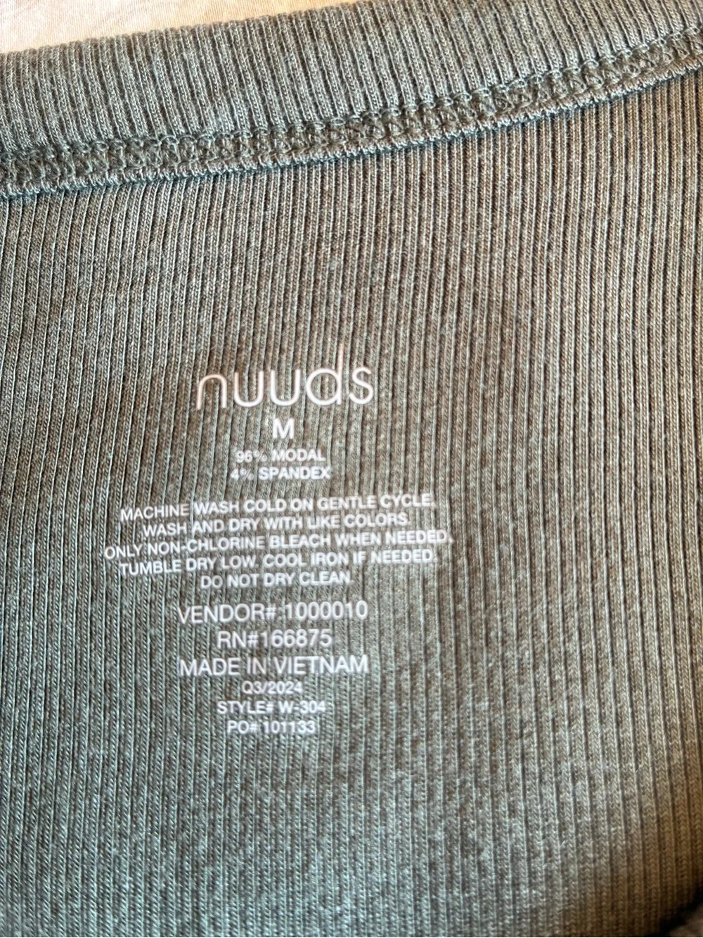 nuuds Slinky Rib Long Sleeve Bodysuit in Olive Size Medium